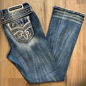 NWOT ROCK REVIVAL ROSEWOOD MID-RISE EMBELLISHED BOOTCUT JEANS 32X35